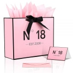 Fukaisu N°18 EST.2008 생일 선물 가방 세트, 우아한 여아용 18번째 기념품 포장 가방, 카드 및 티슈 페이퍼 포함, 18세 여아 여성 기념일... 