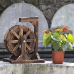 연못 물레방아 조경 시골 캠핑장 식당 음식점 마당 직경 가습기 장식품 인공 50cm : 담소베이