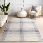 누룸 아야 블루/오프화이트 4피트 x 6인치 손 직조 격자무늬 면 부드럽고 아늑함 높은 교통량 얼룩 저항성 쉬운 청소 내구성이 뛰어난... 