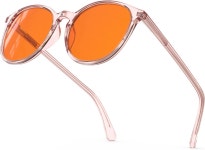 블루모크 99% 오렌지 블루 라이트 차단 안경 레트로 트렌디한 라운드 스타일 눈의 피로를 하고 화면/게임 수면을 개선합니다 Pink... 