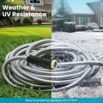 정원 호스 50피트 10개의 기능 노즐이 있는 워터 누수 방지 커넥터가 금속 주름 및 초유연성 잔디 마당 RV 세차장용 녹/펫/천문 550PSI 50FT... 