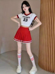 치어리더복 경기장 단체 공연 유니폼 스포츠 에어로빅 응원 의상 화이트 댄스 : 서하팜 스토어
