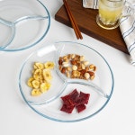 플레이팅 3칸 식판 원형 나눔 강화 유리 접시 대 : 도매허브