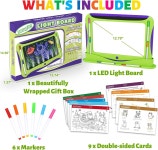 6-8세 를 위한 매직 LED 드로잉 보드 트레이싱 패드 보이 여자 장난감 재사용 가능한 두들 쓰기 태블릿 양면 카드 9장 마커 6장 예술 공예... 