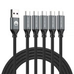 수플리아10 | USB 타입-C to A 케이블 5팩 1.8m(6피트) 브레이드 고속 충전 3A 빠른 충전기 코드, 1.8m(6피트) 호환 아이폰 17/17 프로/16e/16/15 프로...