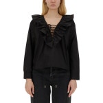 가니 러플 칼라 레이스업 블라우스 F9059_099 : 어도어럭스