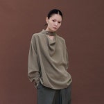와이 이 Asymmetric Drape Collar Shirt - Beige Brown : 머시팩토리6호점