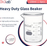 오쿨랩 헤비 듀티 유리 비커 세트 두꺼운 벽의 붕규산염 3.3개 이중 눈금 인쇄 Vol.150ml 6개 HBKG150A6 : 나보레