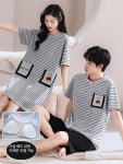 커플잠옷 1+1 세트 수면 파자마 여름 실크 면 긴팔 반팔 신혼부부 홈웨어 h5817 여 M+남 L : 란란쇼핑