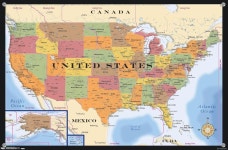 지도 - 푸시 핀이 있는 미국 시간대 벽 포스터 Premium Poster & Push 14.725 x 22.375 : 바이코s