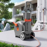 핸드 크랭크 가든 호스 릴 5/8 x 100피트 헤비 듀티 워터 탈착식 모든 길이 잠금 장치 간편 되감기 시스템 4패턴 노즐 5/8 x 100ft Gray-red... 