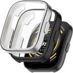 2피스 Amazfit Bip 5와 호환되는 케이스 화면 보호 기능이 있는 블랙 고투명 올라운드 스머지 방지 스크래치 TPU 케이스-블랙 실버... 