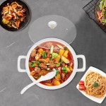 유리 뚜껑과 국자가 있는 서쿼드티 세라믹 수프 튜린 스튜용 0.4갤런 도자기 서빙 볼 가정용 주방 장식용 흰색 원형 7.5인치 : AllTheShop