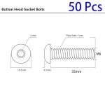 M6-1.0 x 35mm 버튼 헤드 소켓 캡 나사, 10.9 등급 합금강, 앨런 드라이브, 블랙 옥사이드 마감, 전체 나사(10.9 등급, 50개) : 라이트리빙365
