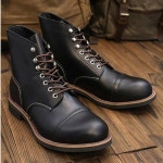 아메카지 빈티지 가죽 모터사이클 부츠, 청키 솔 정품 캡토 데저트 아메리칸 레트로 하이탑 워크 부츠 : 케이디에이치상사