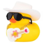 WON 온uu 스마트 자동 시스템차 대시보드 고무 오리, 개그 장식용 오리 장식, 카우보이 모자, 안경, 목걸이, 기타가 있는 귀여운 화이트... 