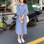 가벼운 루즈핏 스트라이프 셔츠 원피스 여름 블루 : 에이치엔컴퍼니 주식회사