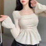 스퀘어넥 슬림 긴팔 티셔츠 패션 스타일 여성 아우터 NM-0284 : 루빌라