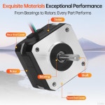 YEJMKJ 5팩 네마 17 스테퍼 모터 2상 1.8° 0.28Nm(39.65온스·인치) 고토크 바이폴라 28mm 1.6A 1.6ω 4와이어 샤프트 24mm φ 5mm 42... 