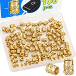 Bemaka 100PCS M2.5 플라스틱용 나사형 인서트 M2.5x3.5x4mm 황동 계량 너클 너트 3D 프린팅 부품용 히트 세트 H-078-100PCS... 