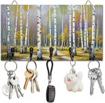 DELORIGIN 자작나무 숲 열쇠 홀더 열쇠고리 벽걸이 나무 열쇠고리와... 벽 장식용 집 열쇠걸이 문 입구 복도 주방 새 선물 : 스틸브룩 셀렉션 23
