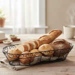 소로 에센셜 - 15인치 알루미늄 롱 타원형 와이어 서빙 바구니 블랙 색상 디너 롤 식품 보관 과일 빵 중앙 장식 디스플레이 홈 키친 레스토랑... 