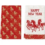 아르토이드 모드 레드 플라워 말 중국 설날 주방 타월 설거지 18x26 인치 농장집 휴일 장식 세트 2개 : 해미루9