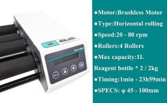 YFYIQI 테스트 튜브 롤러 믹서 4 랩 셰이커 브러시리스 모터 수평 롤링 속도 20~80rpm 사양 φ45~100mm 최대 용량 1L 시약 병 2/2kg... 