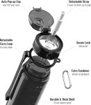마이포레스트 32온스/1L 스포츠 물병 라이트 트리탄 퀵 오픈 처그 뚜껑/스트로우 2-in-1 누수 방지 식기세척기 사용 안전 BPA 프리 Clear... 
