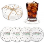 Friends TV 쇼 드링크 코스터 세트 - Cetral Perk 로고 컵받침 4개 번들, 음료 테이블 탑 보호, 가정 주방, 식탁용 | 프렌즈 센트럴 퍼크 커피... 