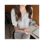 에스케이스토아 빅사이즈반팔티 잔체크 여름 반팔 블라우스 퍼프 스퀘어넥 여자 : 빈센트샵02