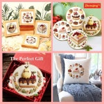 젠칭 4 케이크 디자인 자수 키트 20cm 후프 및 실이 포함된 29x29cm 원단 딸기 배 체리 밀 크레페 패턴으로 가정 장식용 (C0179) : 꿀템잇템존