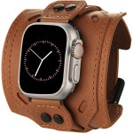 피트니스트래커 밴드 VIQIV 가죽 Apple Watch 45mm 남성용 44mm 42mm 41mm 46mm 38mm 49mm SE 여성용 커프 브레이슬 Brown : P에이컴퍼니