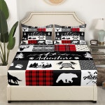 헌트 우 어드벤처 야생동물 패치워크 보이 침실용 시트 레드 체크 보호 아즈텍 캐빈 장식 극세사 소프트 침대 TWIN (W39 L75 H16 ) : darius013