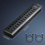 전원이 공급되는 USB 허브 Rosonway 알루미늄 13 포트 3.1/3.2 72W(12V/6A) POWER LOGIC 어댑터 및 개별 스위치 타입 A C 케이블 PC... 