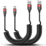 2개 묶음 USB C 코일 케이블 고속 충전 to 아이폰 1616 프로 맥스 삼성 갤럭시 S24 모토 G8 구글 픽셀용 차량용 리트랙터블 Black : 세븐바잉