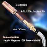 Mig 용접 건 키트 .030 링컨 매그넘 100L 트위코 미니 #1: 20개 접촉 팁 11-30 0.030 + 2개 노즐 21-50 1/2 0.030 Accessory KIt : 베이투... 
