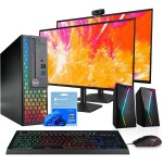 델 옵티플렉스 컴퓨터 PC 와 RGB 조명 | 윈도우 11 프로 초고속 인텔 i58500 16GB 램 1TB SSD 새 듀얼 24인치 LCD 스피커 및 웹캠 5G... 