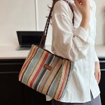 레트로 여성 라탄 가방 스트라이프 여성 핸드백 여름 밀짚 : 모드다이