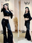 슬리밍 벨리댄스 연습복 이동식 댄스 배트윙 슬리브 탑 허리 벨트 플레어 팬츠 피트니스/요가/헬스 팬들 장비 : 대성엔시스