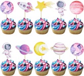 에플린 36PCS 우주비행사 컵케이크 토핑 우주소녀 달별 로켓 행성 지구 우주 테마 성별 공개 생일 샤워 파티 용품 핑크 Style 1-Pink : 베들리