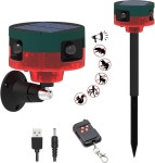 HULPPRE 태양광 옥외 동작 감지기 경보기 - 개 짖는 소리 & 총성 130dB 고음 녹음 지원 스트로브 라이트 및 USB 포함 13가지 사운드 침입자는... 