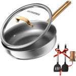 후라이팬 프라이팬 포그드림 티타늄 논스틱 10인치 트라이플라이 하이브리드 스테인리스 스틸 프라이팬과 주걱 세트 올인원 조리기구 쿨 핸들... 