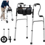 11114765 보행 보조기 성인 보행기 걸음 노인 간호용 일어서기 보조 2단 그립 6인치 베어링 휠 포함 알루미늄제 경량 접이식 8단계 높이 조절... 