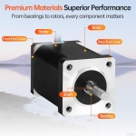 YEJMKJ 네마 14 스테퍼 모터 2상 1.8° 35Ncm(49.56온스·인치) 고토크 바이폴라 53mm 2.7ω 1.2A 4와이어 샤프트 24mm φ 5mm 35스테퍼... 