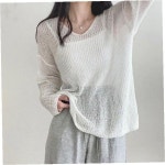 여성용 봄가을 상의 니트 브이넥 긴팔 얇은 소재 여리핏 데일리 캐주얼 레이어드 : 호숨농장