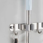 청소용품 걸이대 2홀 3고리 스테인리스 벽면부착 밀대보관 빗자루거치 주방용 현관용 : 마메그린