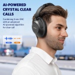 EarFun 웨이브 프로 액티브 노이즈 캔슬링 헤드폰 무선 오버 이어 블루투스 LDAC 고해상도 사운드 5 마이크 AI 클리어 콜 80시간 재생 시간... 