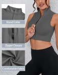 브라 지퍼업 모크넥 크롭 탑 요가 체육관 러닝 민소매 셔츠에 여성용 SEAUR 운동 탱크 Dark Grey Small : 아성실업