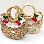 여름 여성 라탄 가방 체리 여성 바스켓 백 핸드백 프릴 : 만들기추천